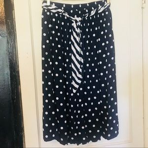 Navy Blue & White Polka Dot skirt w/ Striped Belt